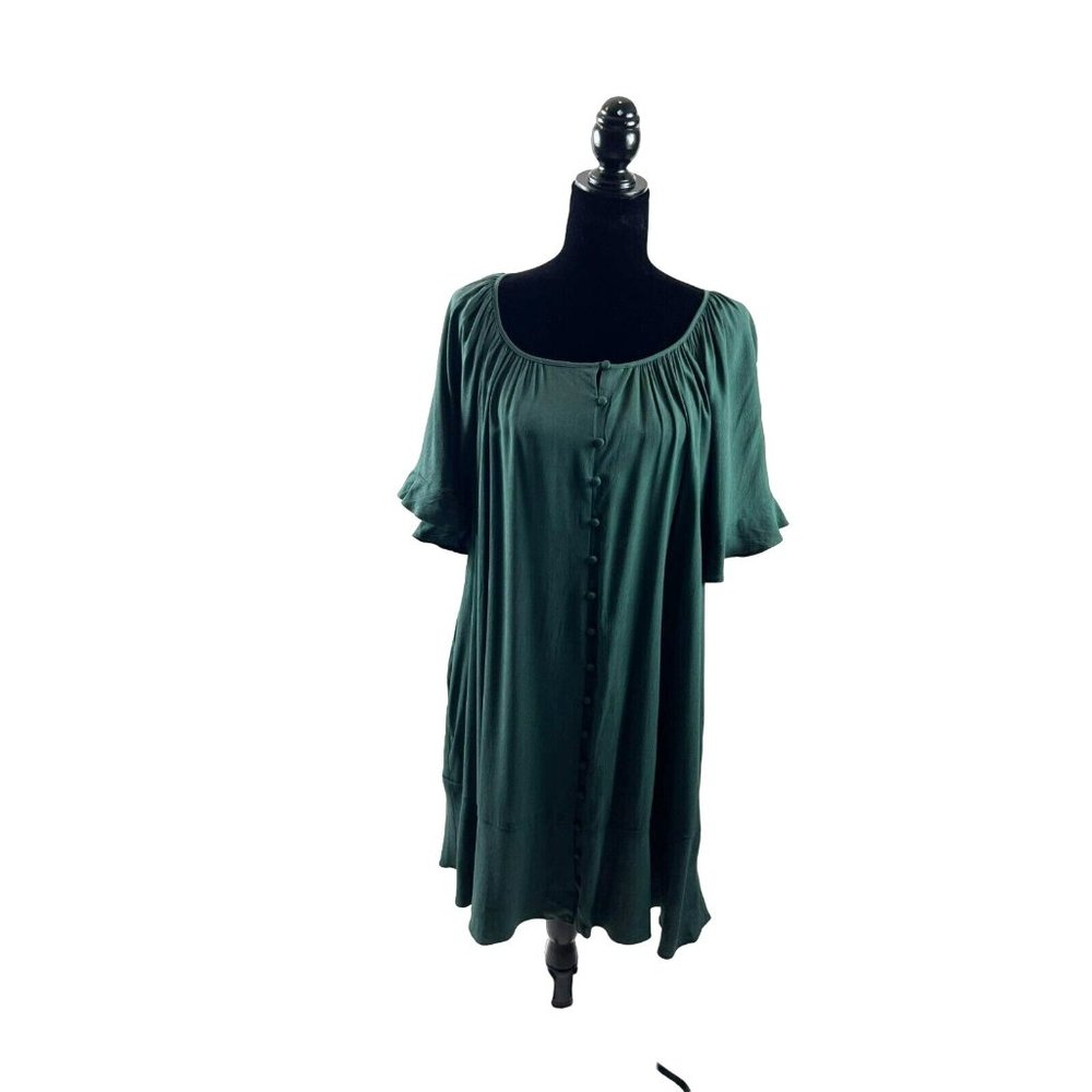 Madewell Lusterweave Button Front Mini Dress A Line Flutter Sleeve Green XL